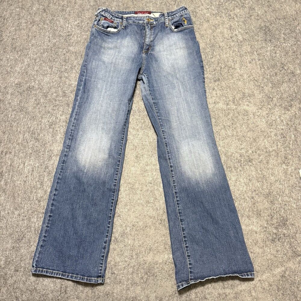 Vtg Y2K Baby Phat Flare Jeans Womens Plus Size 18 Embroidered Cat Logo Stretch